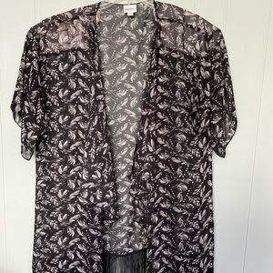 Lularoe Kimono Black With Fringe Size L